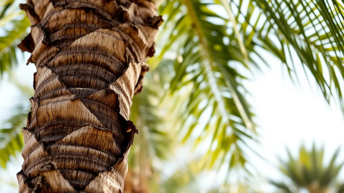 Palmera afectada por una plaga en un entorno urbano de Málaga.