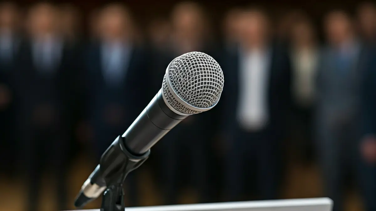 Generic image of a microphone on a podium, symbolizing a political event.