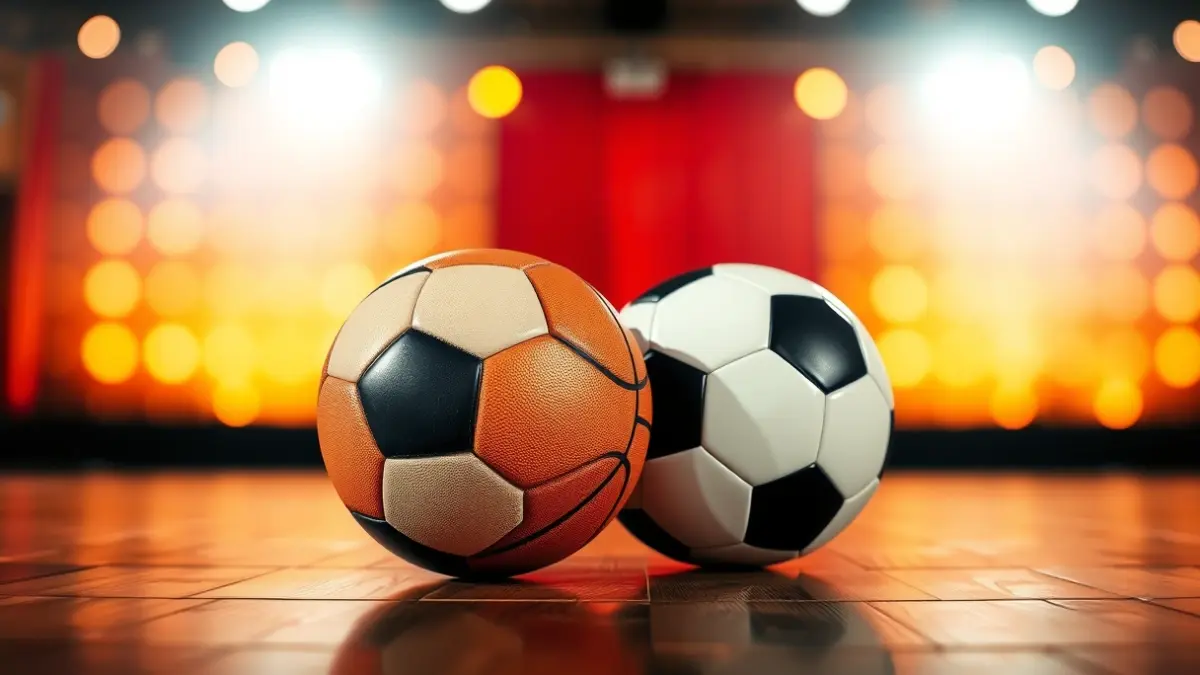 Generic image of a basketball and a soccer ball on a stage, symbolizing sports recognition.