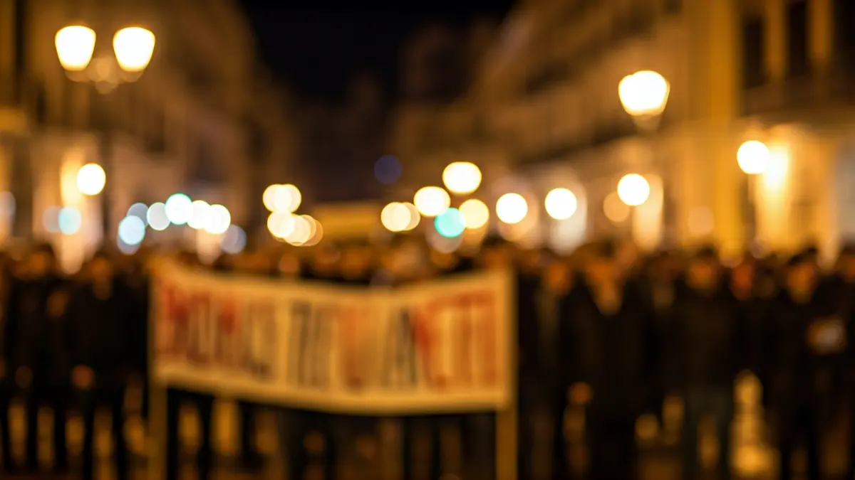 Generic image of a public demonstration in a city square.