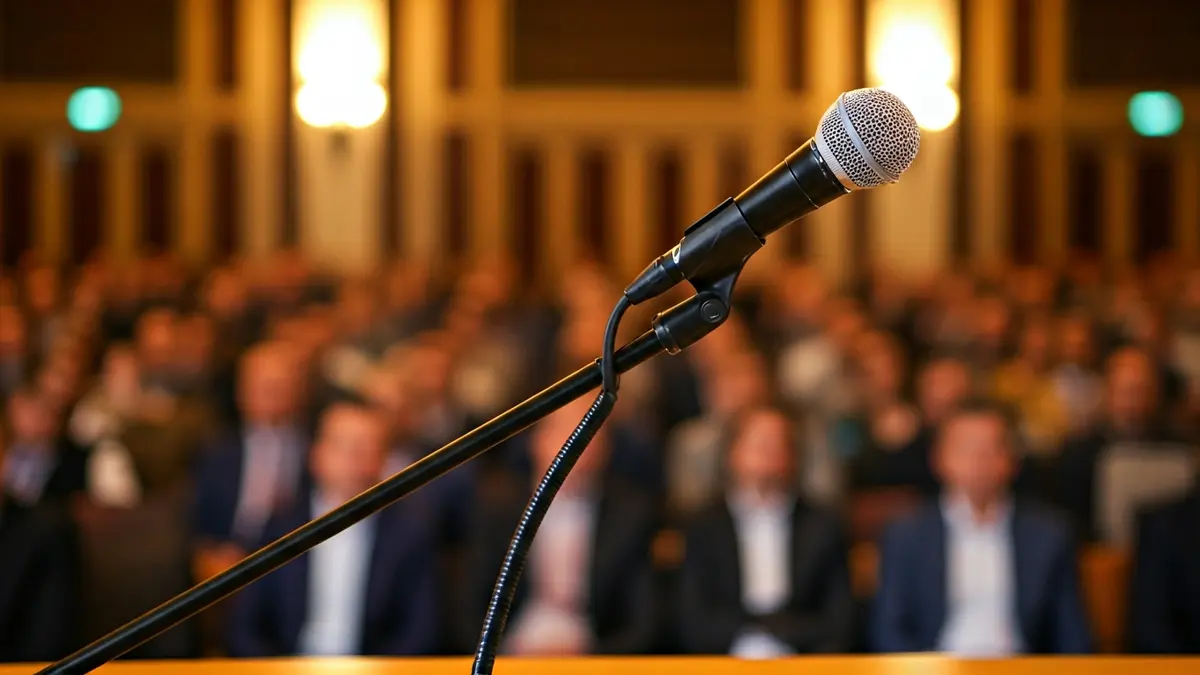 Imagen genérica de un micrófono en un podio durante un foro político.