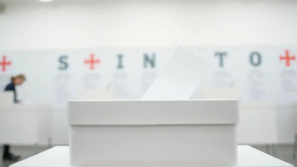 Generic image of a ballot box in a polling station, with a voting atmosphere