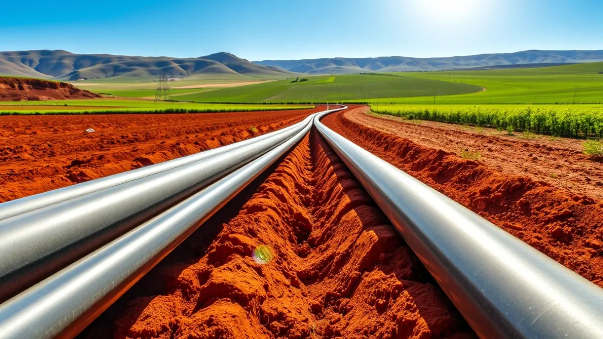 Imagen genérica de tuberías de riego en un campo andaluz, simbolizando la reparación de infraestructuras hidráulicas.