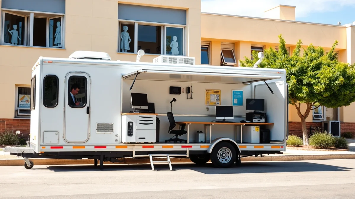 Image of a mobile risk prevention classroom at an educational center in Jaén.