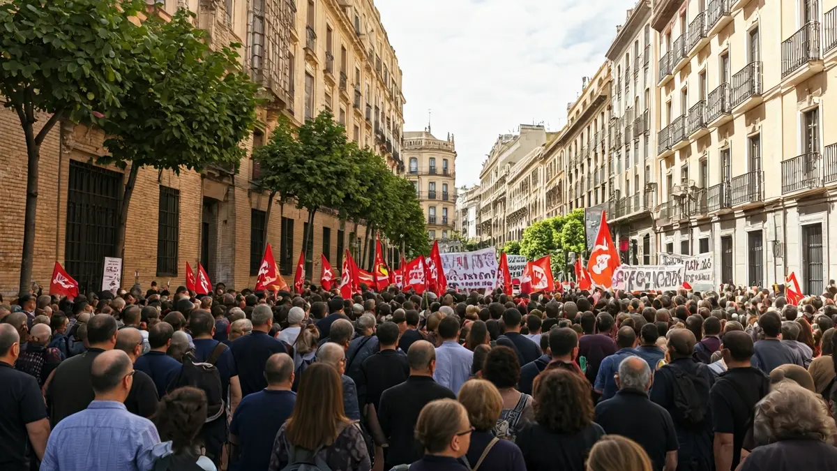 Imagen genérica de una manifestación en una calle de la ciudad con pancartas.