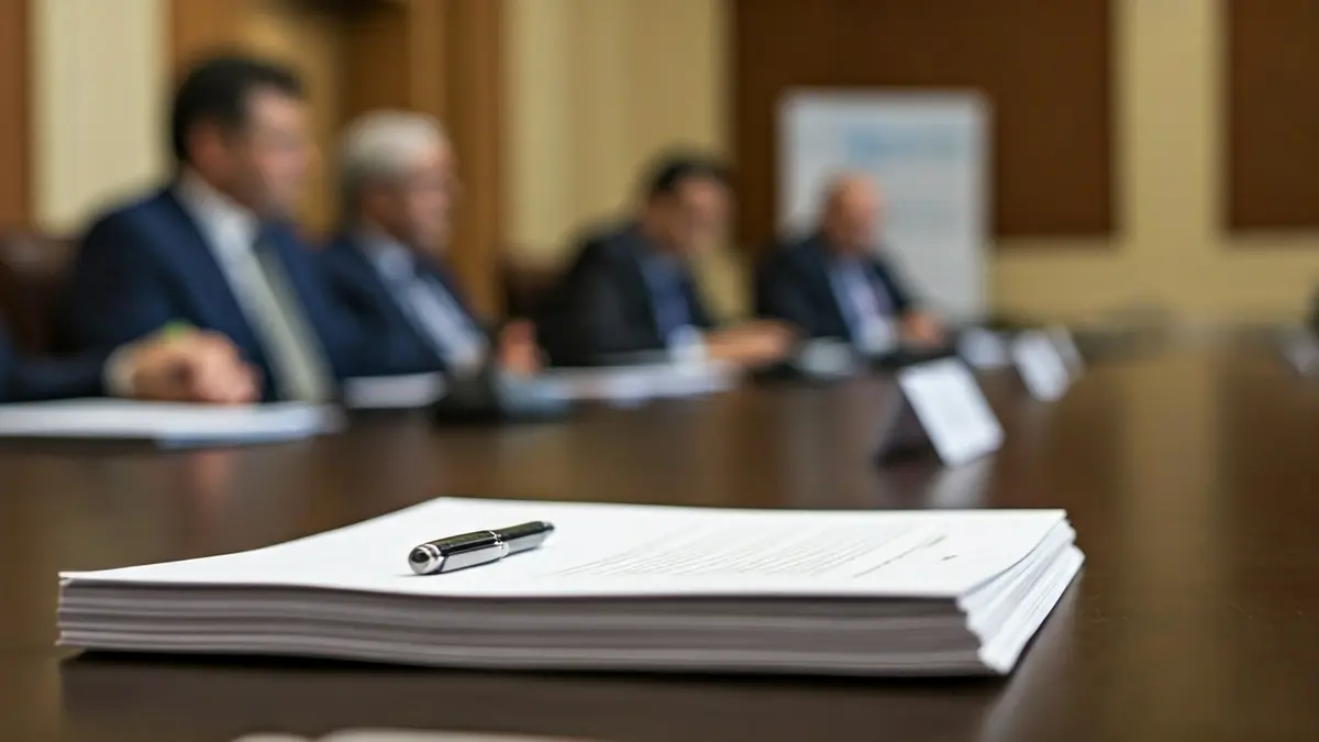 Imagen genérica de una reunión municipal o de trabajo, con documentos sobre una mesa.