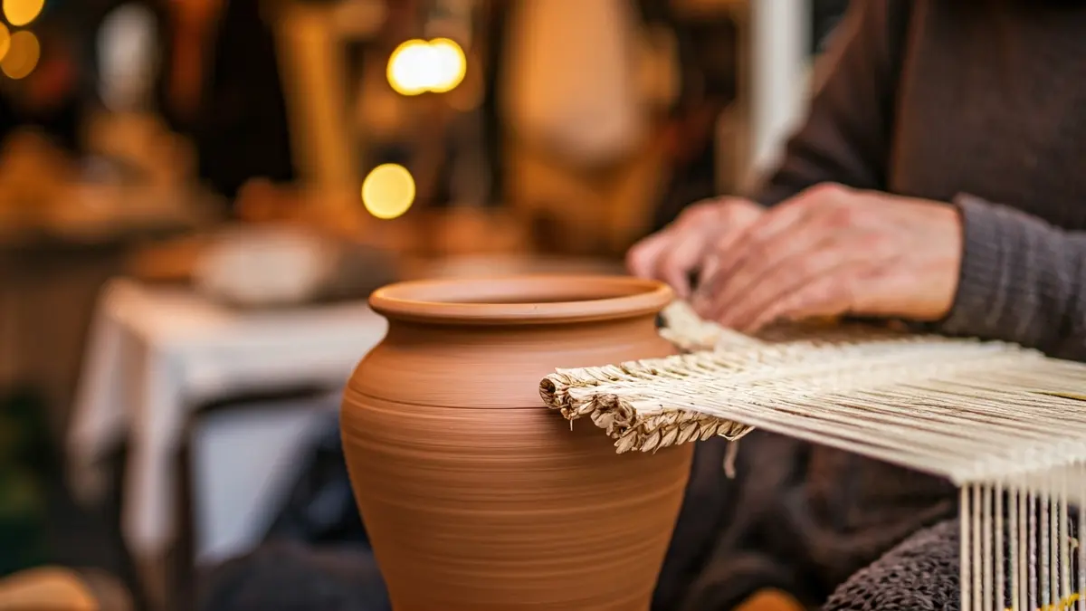 Imagen genérica de manos de artesanos trabajando en un mercado de oficios.