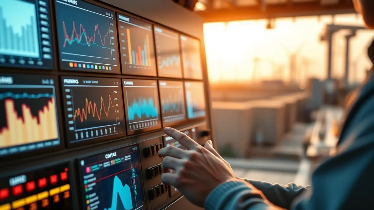 Generic image of an industrial control panel with data and graphs.