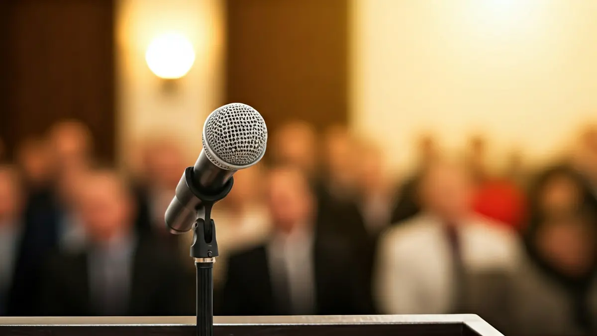 Imagen genérica de un micrófono en un podio durante un evento político.