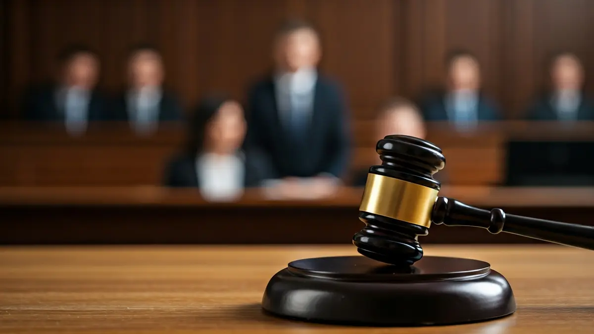 Generic image of a legal document and a gavel in a courtroom.