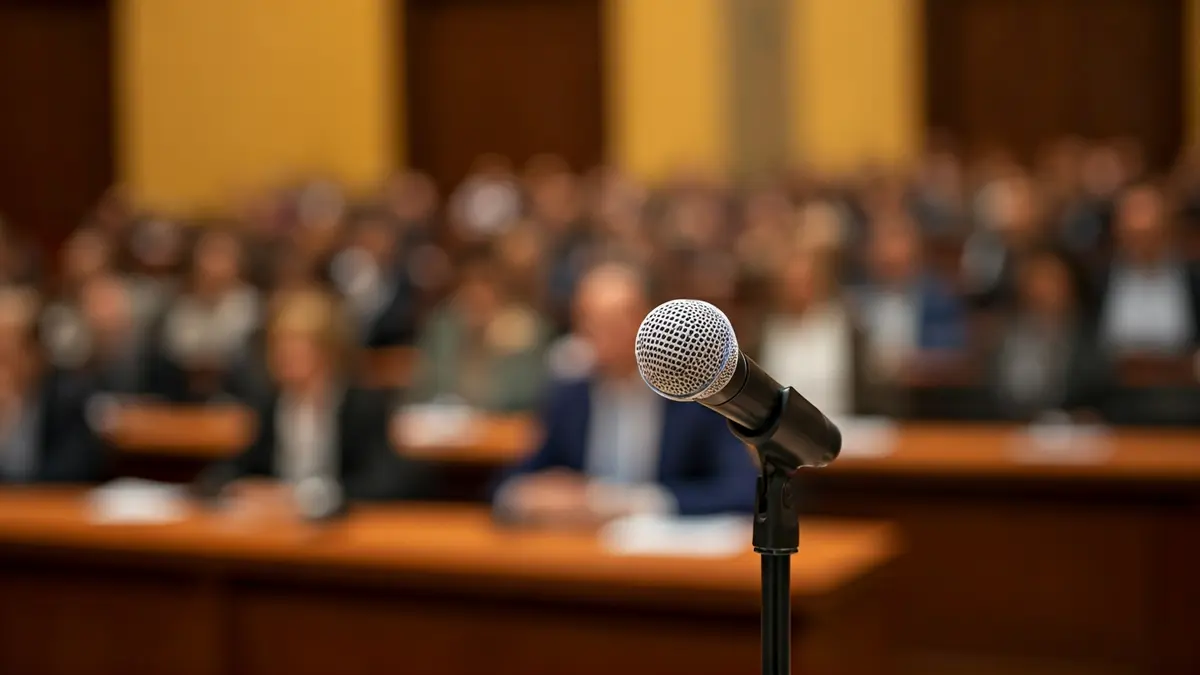 Imagen genérica de un atril con micrófono en un evento político.