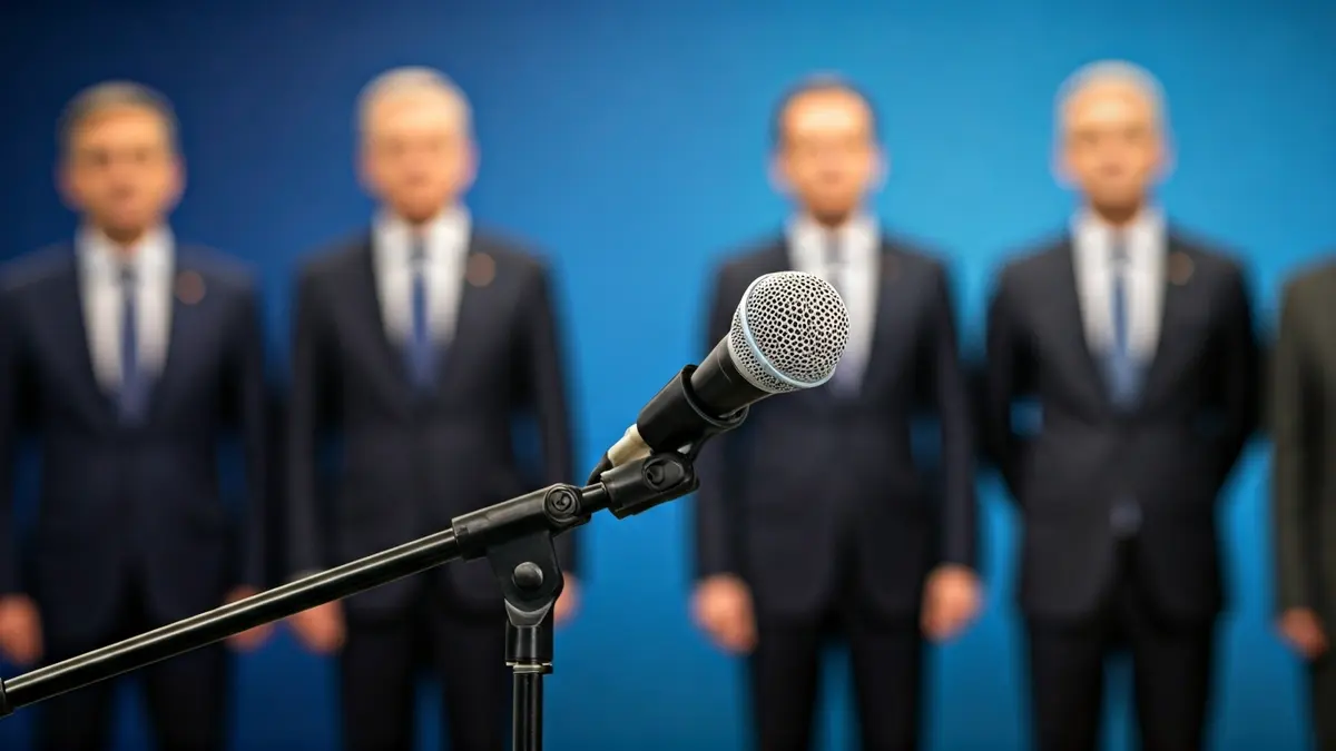 Generic image of a microphone on a podium, symbolizing a political event or public statement.