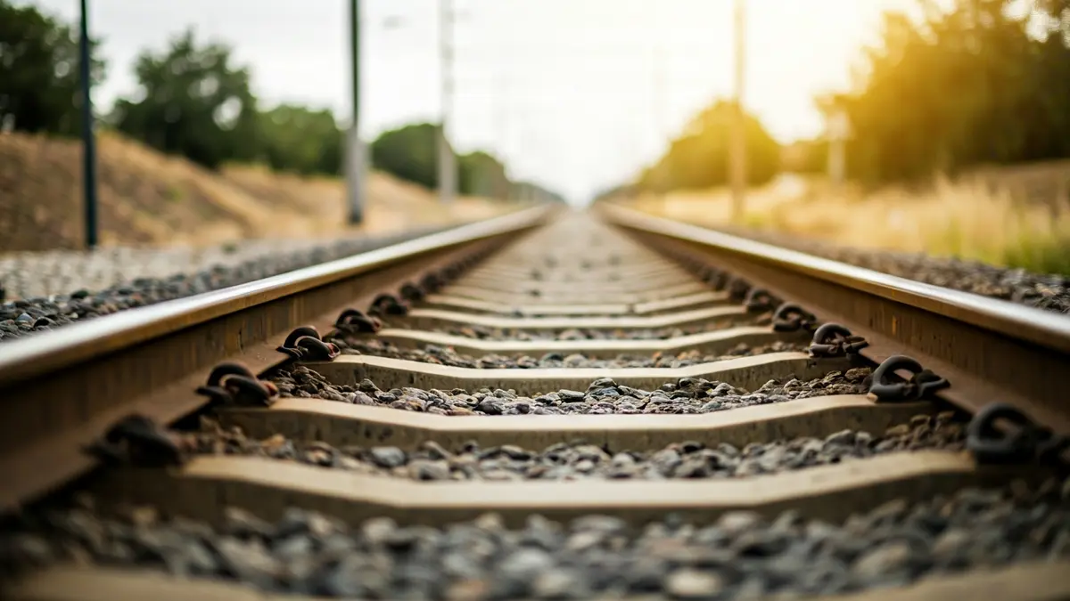 Railway track showing signs of poor maintenance in a rural Andalusian landscape.