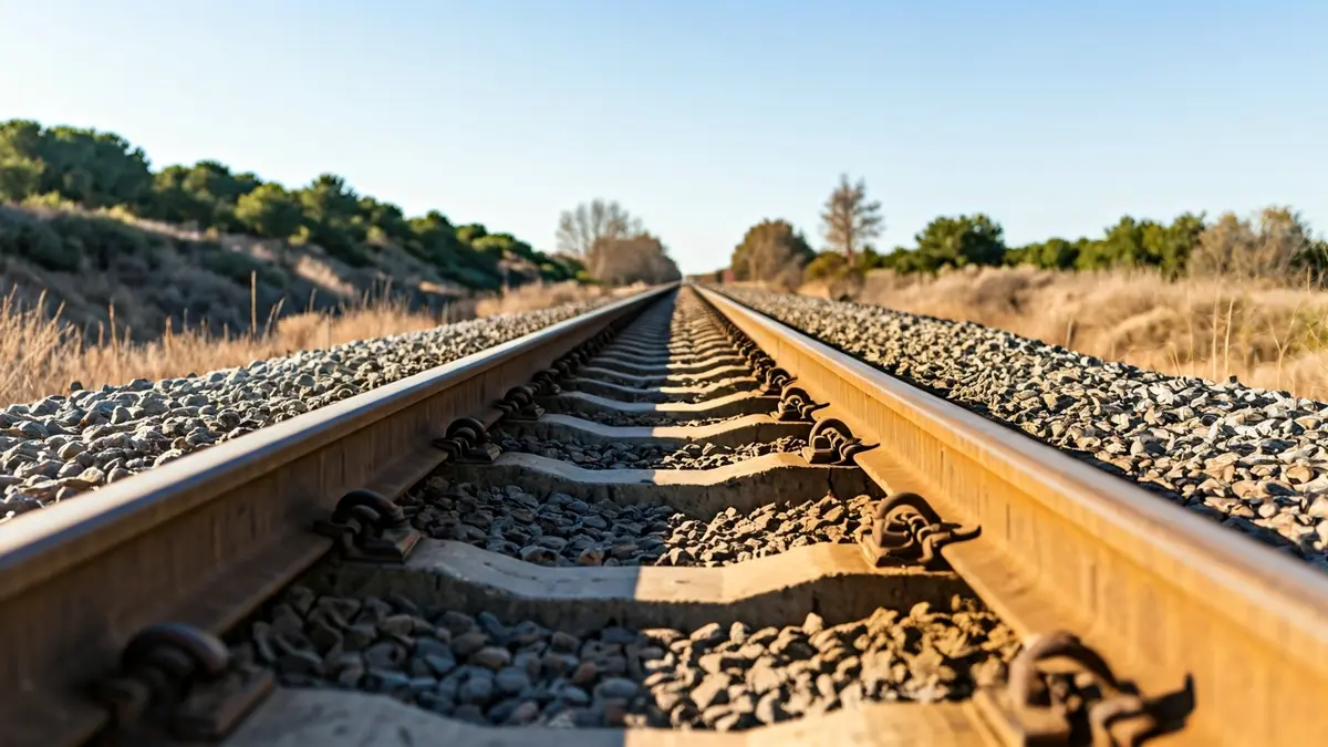 Fractured train track in an Andalusian landscape, symbolizing the Adamuz accident.