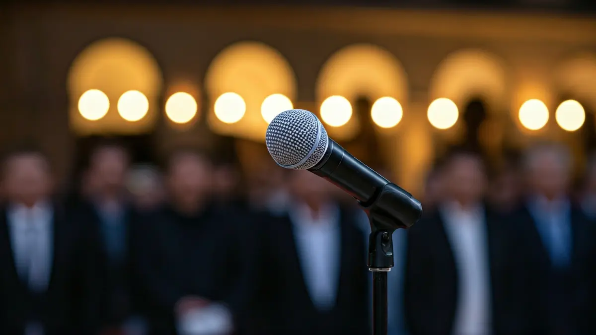 Imagen genérica de un micrófono en un podio durante un acto público.