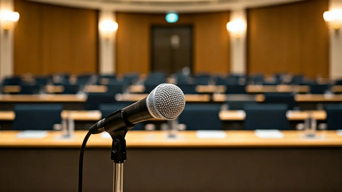 Generic image of a podium with a microphone at a political event.