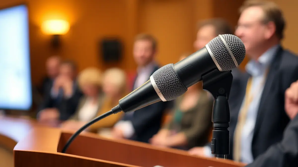Generic image of a microphone on a podium during a debate or forum.