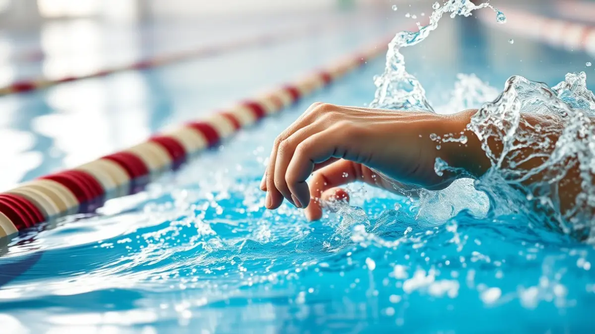 Generic image of a swimmer in a pool, with water splashing.