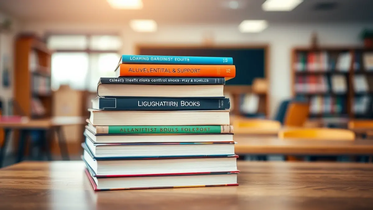 Imagen genérica de libros educativos apilados en un escritorio.