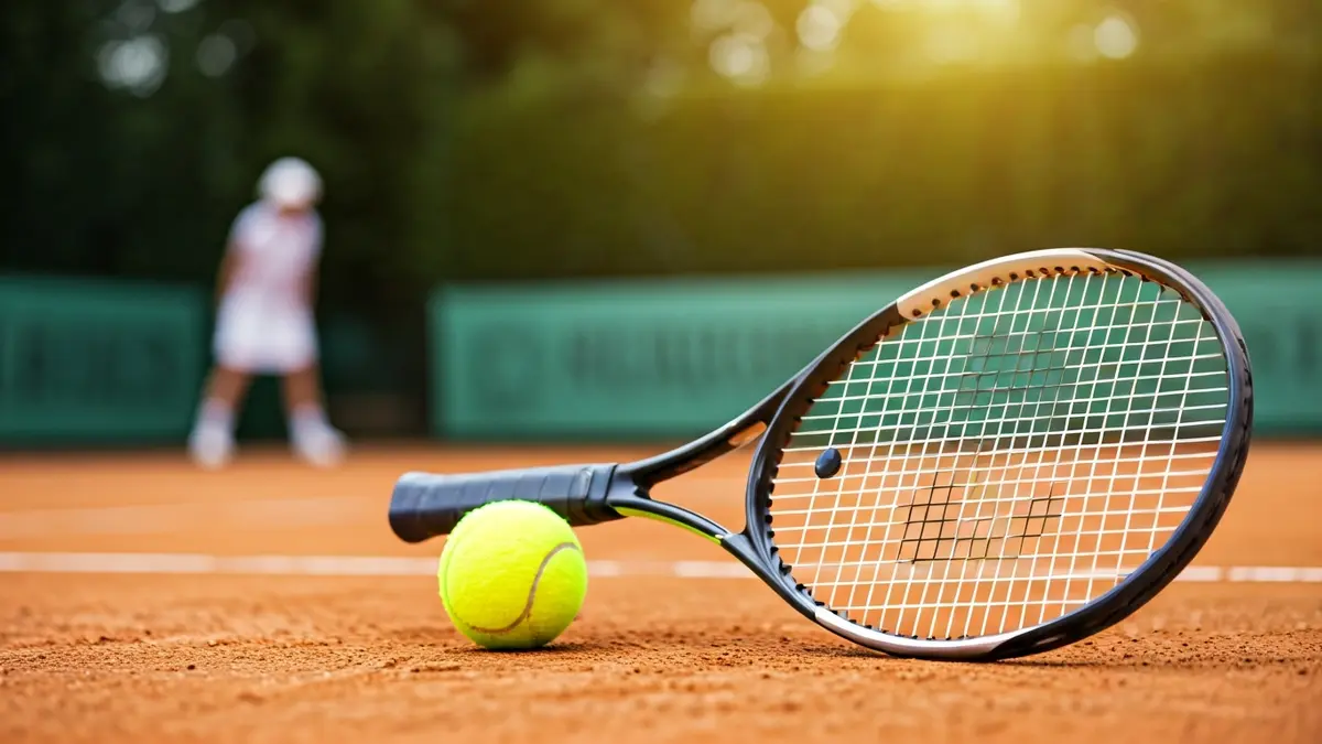 Generic image of a tennis racket and ball on a clay court.