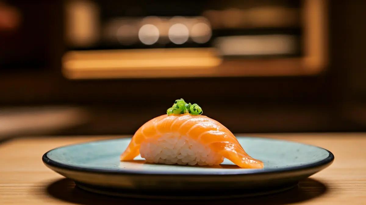 Image of a meticulously crafted sushi dish in a Japanese restaurant.