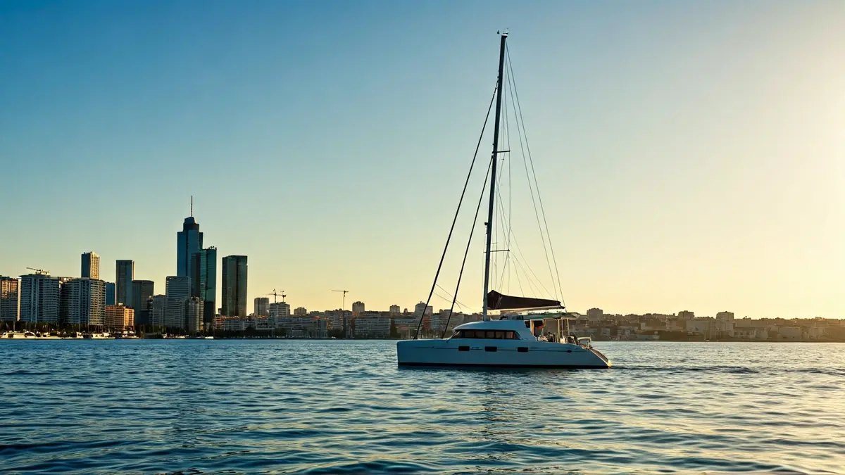 Imagen genérica de un catamarán navegando en la Bahía de Cádiz.