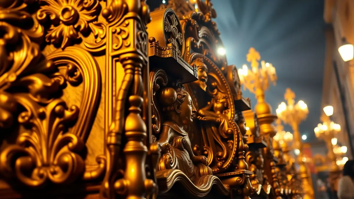 Image of a Holy Week processional float with gilded and carved details.