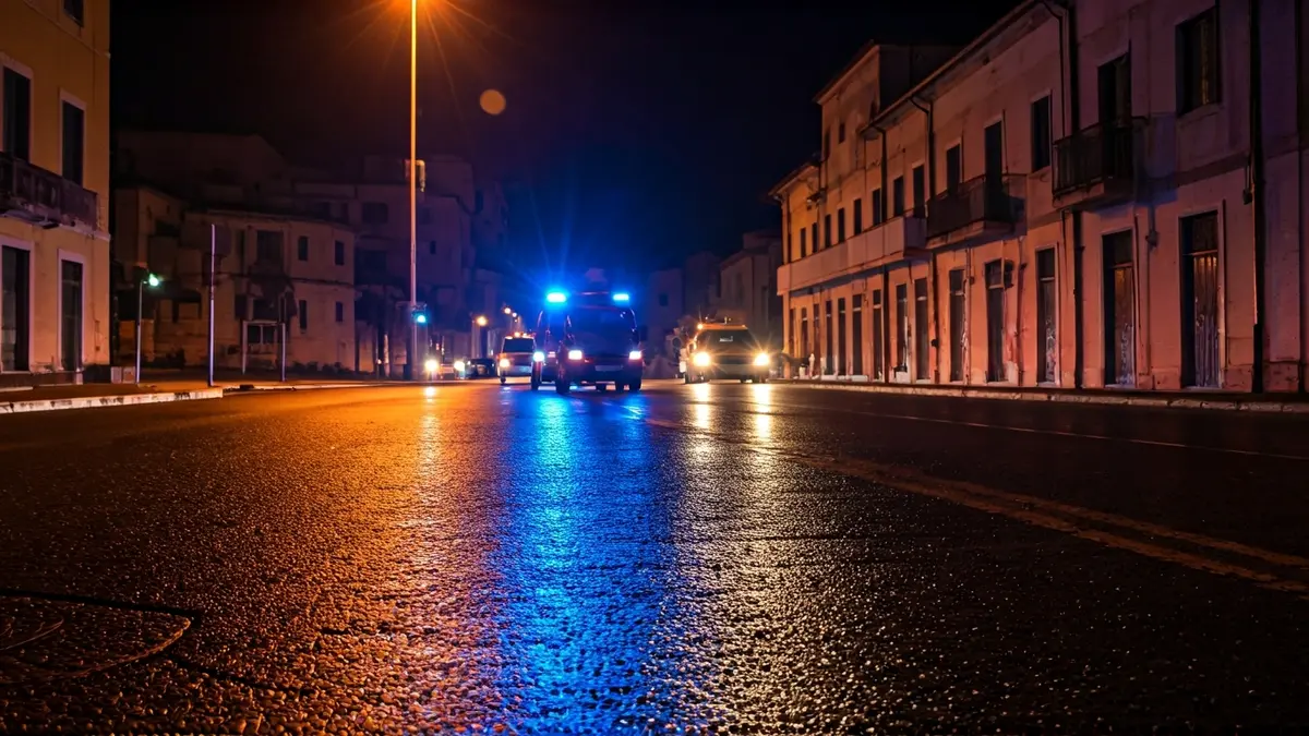 Imagen genérica de luces de emergencia reflejadas en el asfalto mojado.