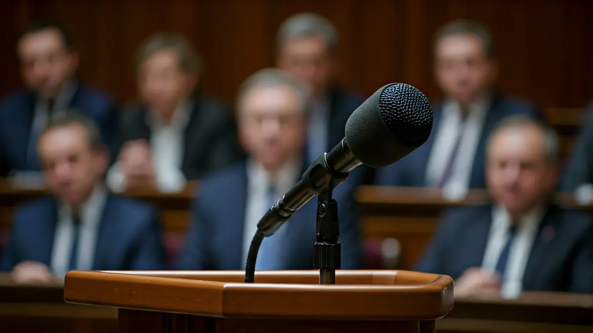 Imagen genérica de un micrófono en un podio parlamentario, simbolizando un debate político.