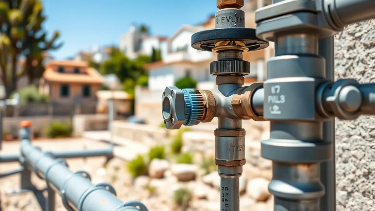 Image of a water pipe network with valves and connections.