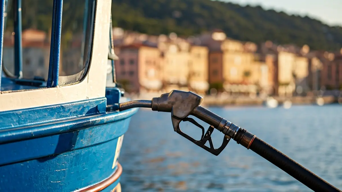 Imagen de un barco pesquero repostando combustible en el puerto de Barbate, reflejando el alto coste del diésel.