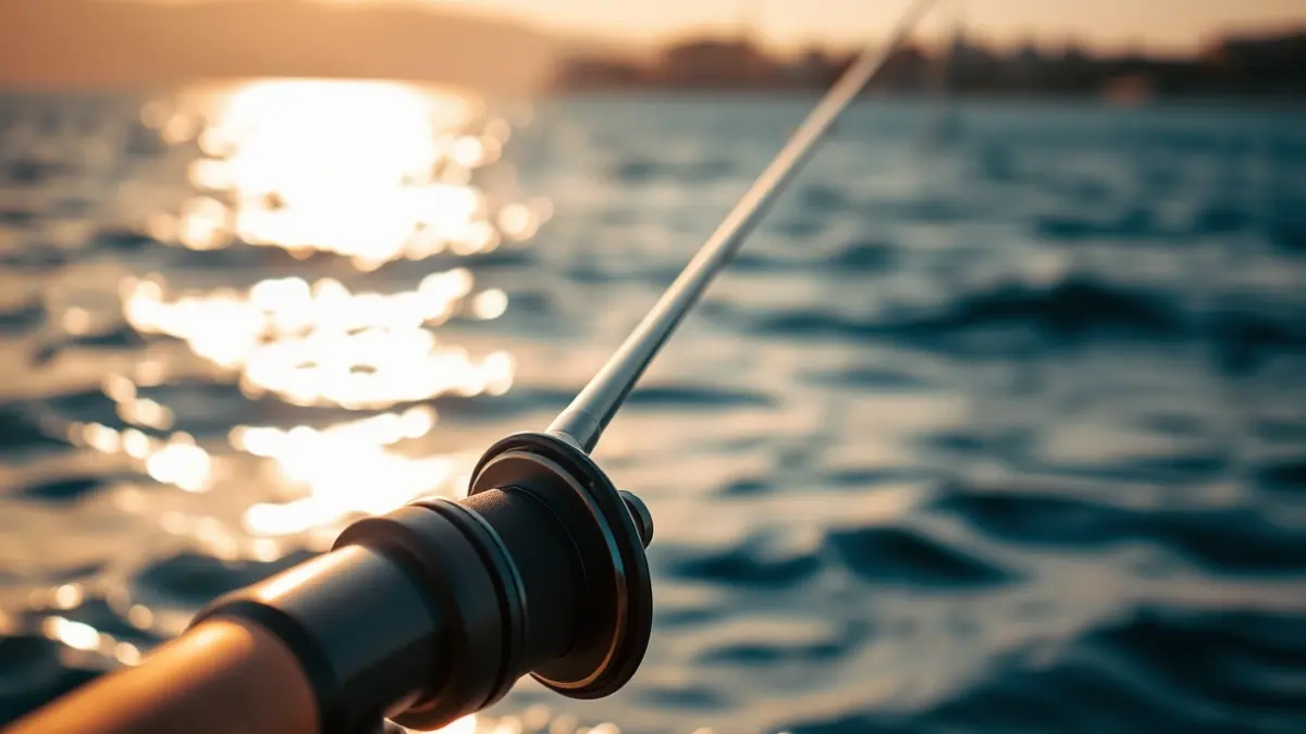 Imagen genérica de una caña de pescar en el mar, simbolizando la pesca recreativa.