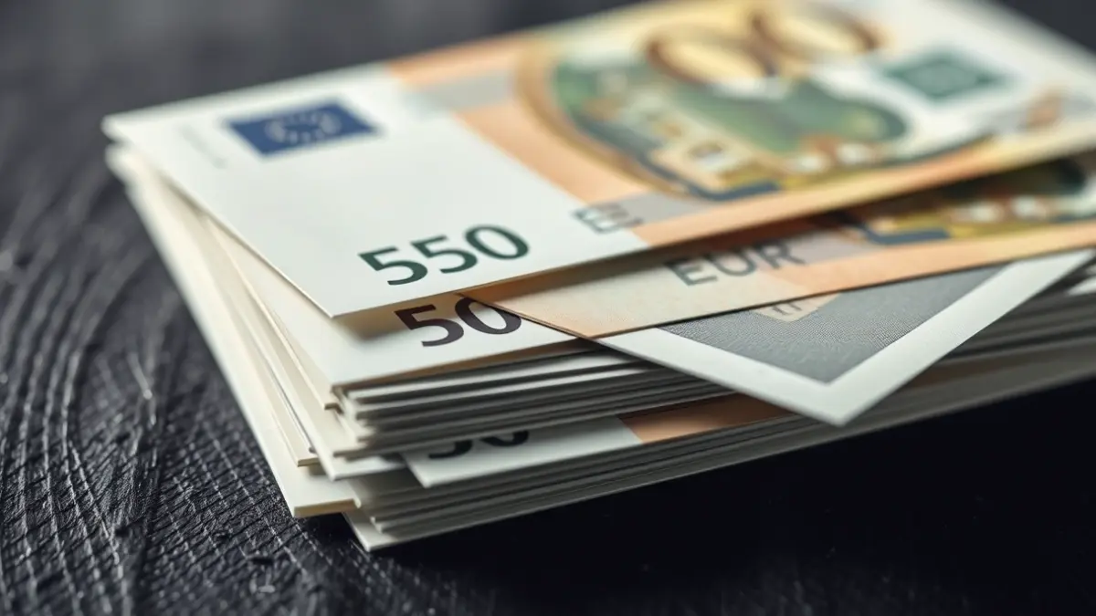 Imagen genérica de billetes de 500 euros, uno de ellos ligeramente separado del resto, sobre una superficie oscura.