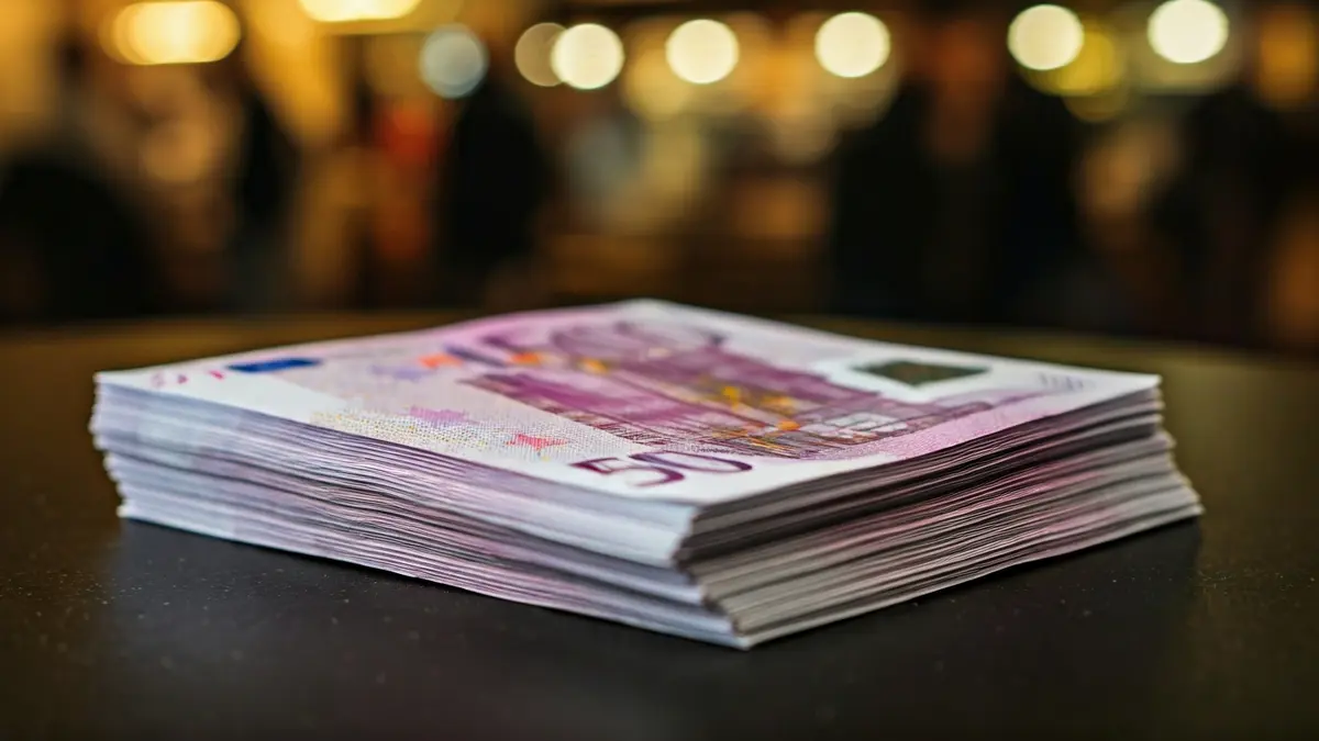 Imagen genérica de billetes de 500 euros, algunos con imperfecciones, sobre una superficie oscura.