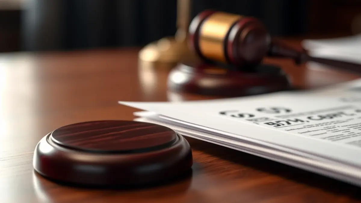 Imagen genérica de documentos legales y un mazo en un escritorio, simbolizando un proceso judicial.