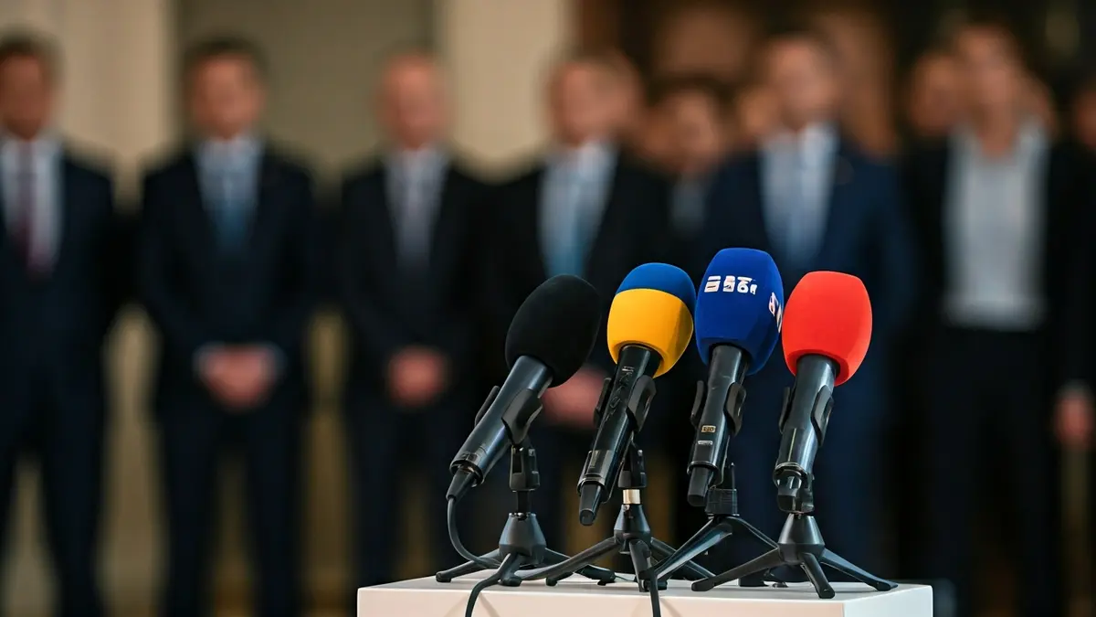 Imagen genérica de un atril con micrófonos en un evento político.