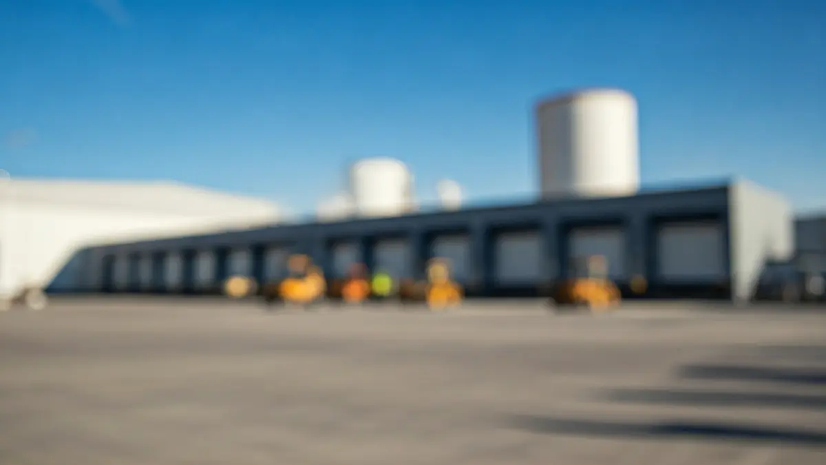 Imagen de un polígono industrial en Andalucía, con naves y maquinaria pesada.