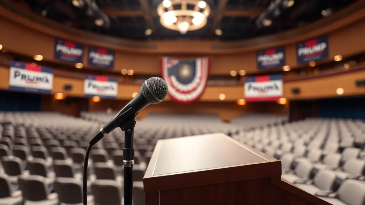 Generic image of a microphone on a podium, symbolizing a political event or press conference.