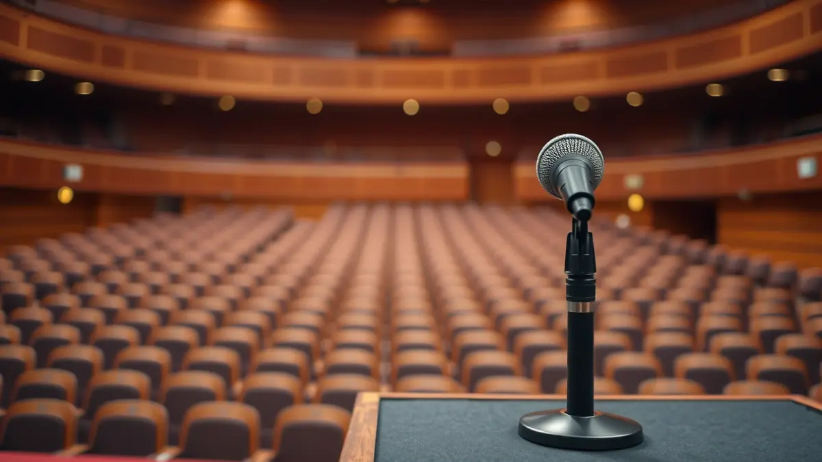 Imagen genérica de un micrófono en un atril, simbolizando un acto político o debate.