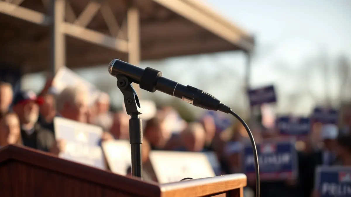 Imagen genérica de un micrófono en un podio durante un acto político.
