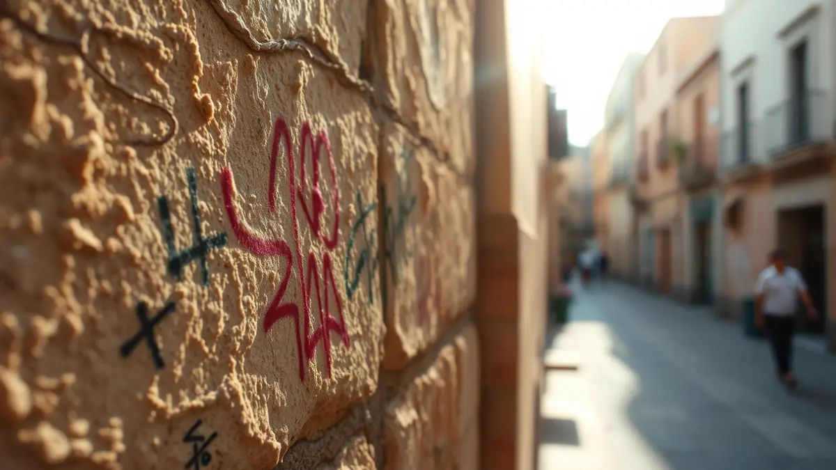 Generic image of a wall with micro-graffiti in an Andalusian urban setting.