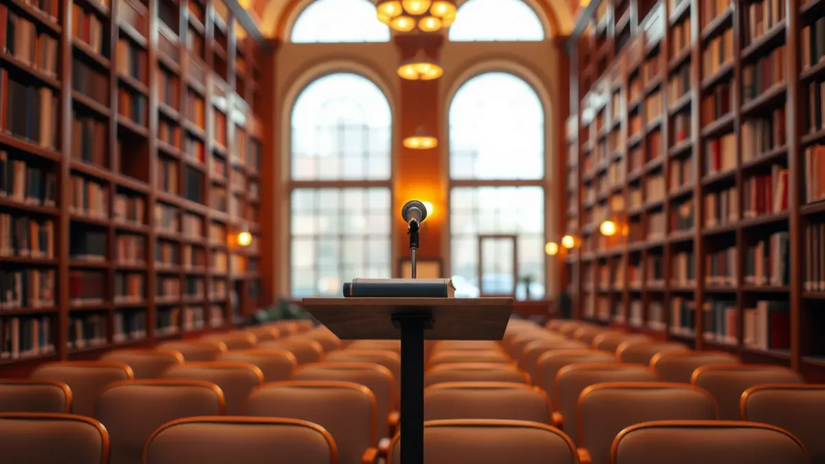 Imagen genérica de un escenario con micrófono, simbolizando una presentación musical o literaria.