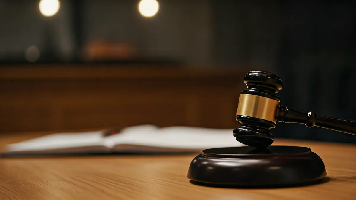 Generic image of a judge's gavel on a wooden desk in a courtroom.