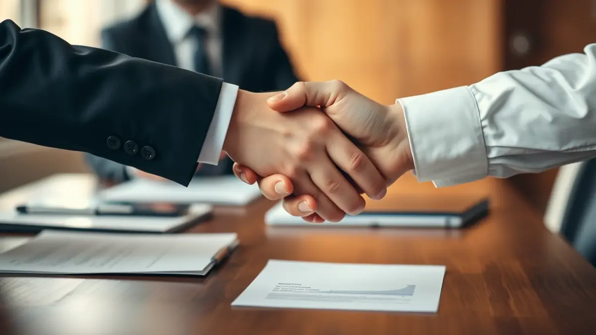 Generic image of two people shaking hands in a professional setting, symbolizing communication and collaboration.