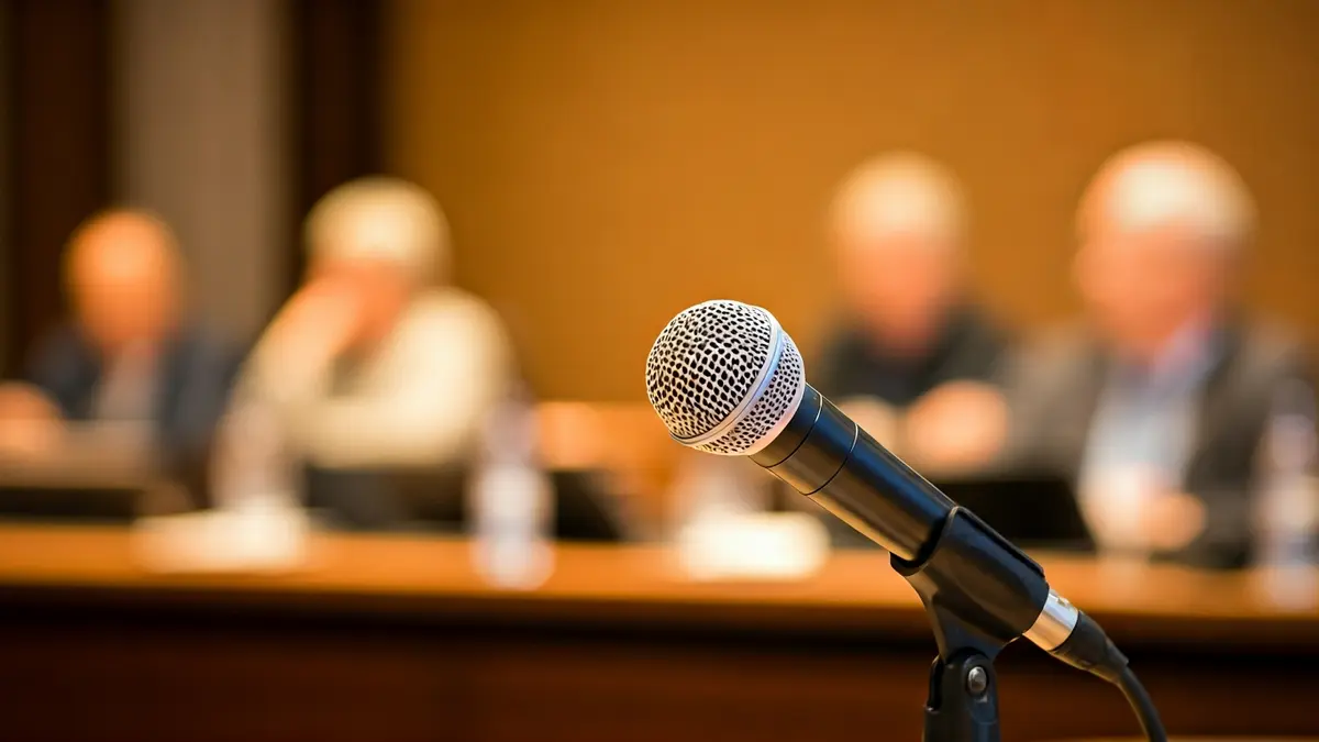 Imagen genérica de un micrófono en un podio durante un evento o conferencia.