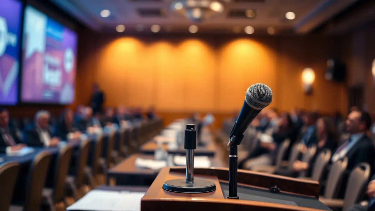 Imagen genérica de un micrófono en un podio, simbolizando un discurso político.