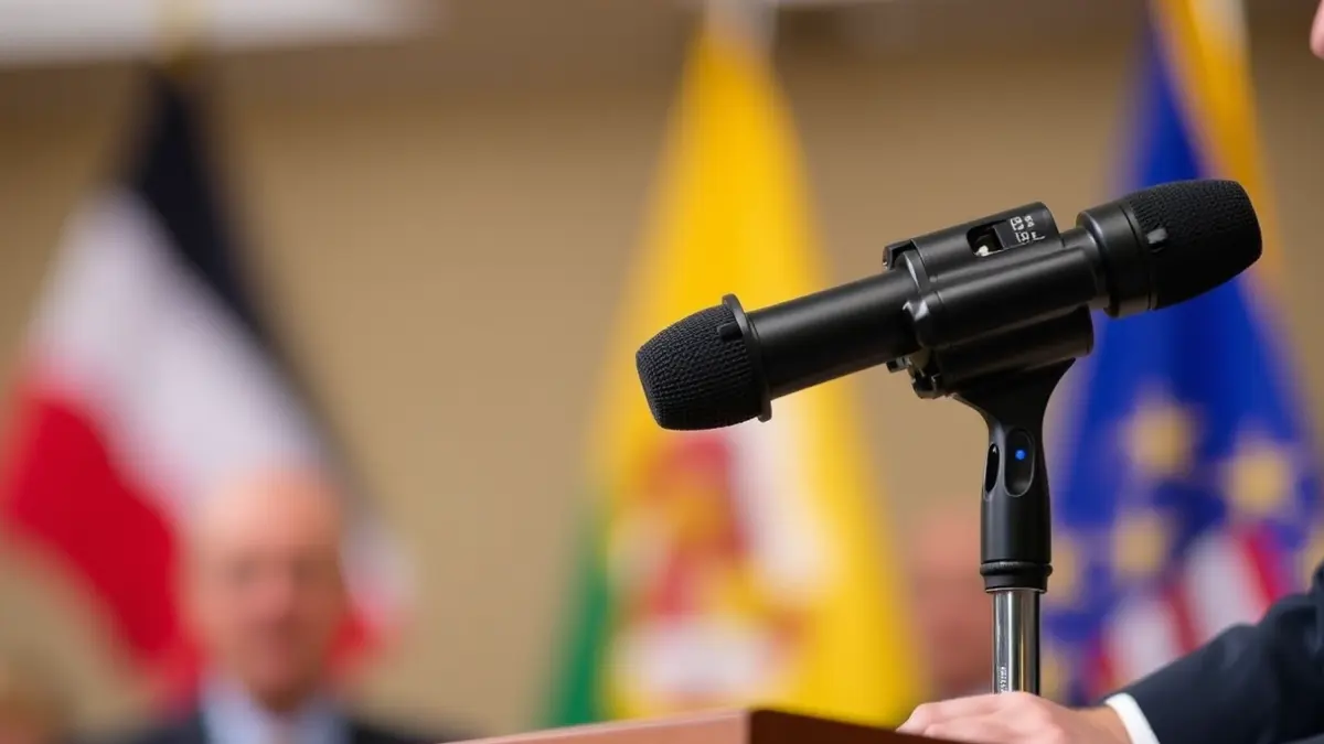 Generic image of a microphone on a podium, symbolizing a political speech or official statement.