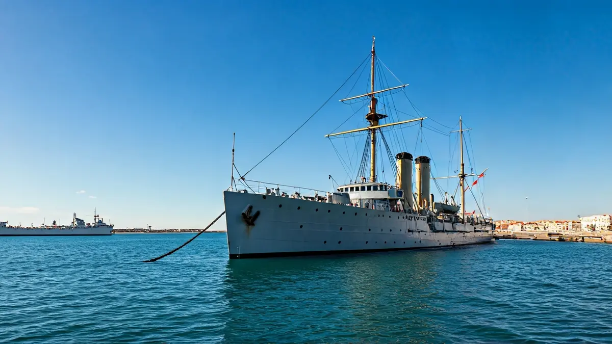 El buque escuela Juan Sebastián de Elcano atracado en el muelle de La Carraca en San Fernando.