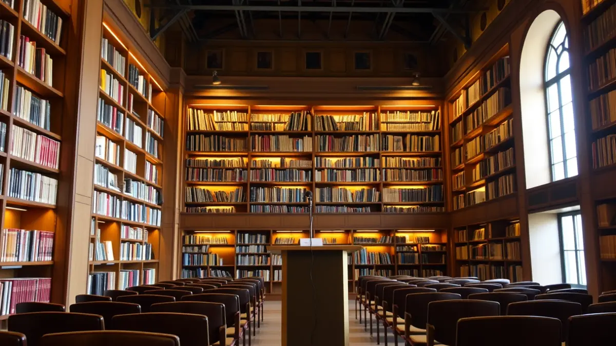 Generic image of a book presentation room or a library.