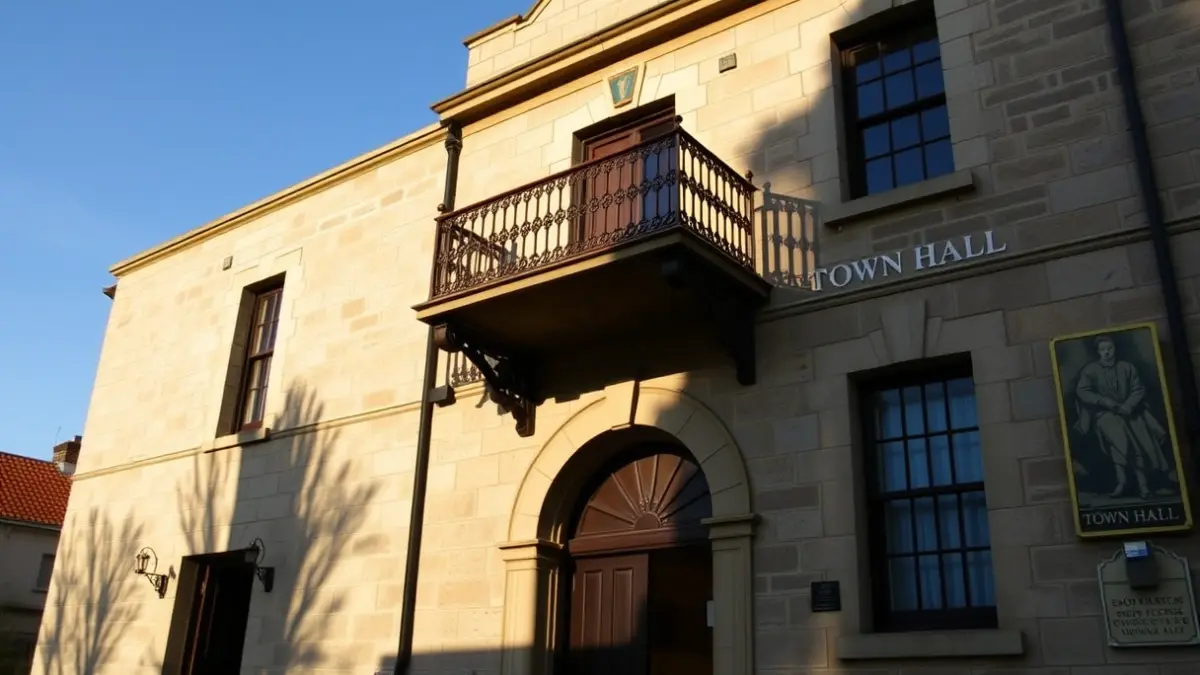 Facade of Puerto Real town hall under the afternoon sun